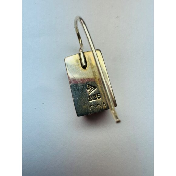 Estate Sterling Silver 925 Rectangular Drop Dangle Earrings, Modernist Design - Picture 6 of 7